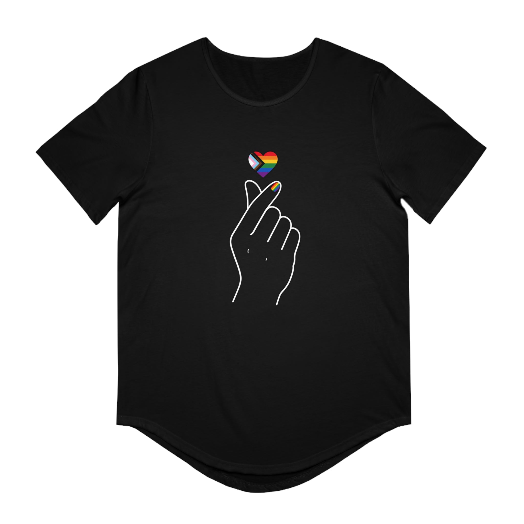 LGBTQ+ Finger Heart Tee — Rainbow Heart Men’s Jersey Tee