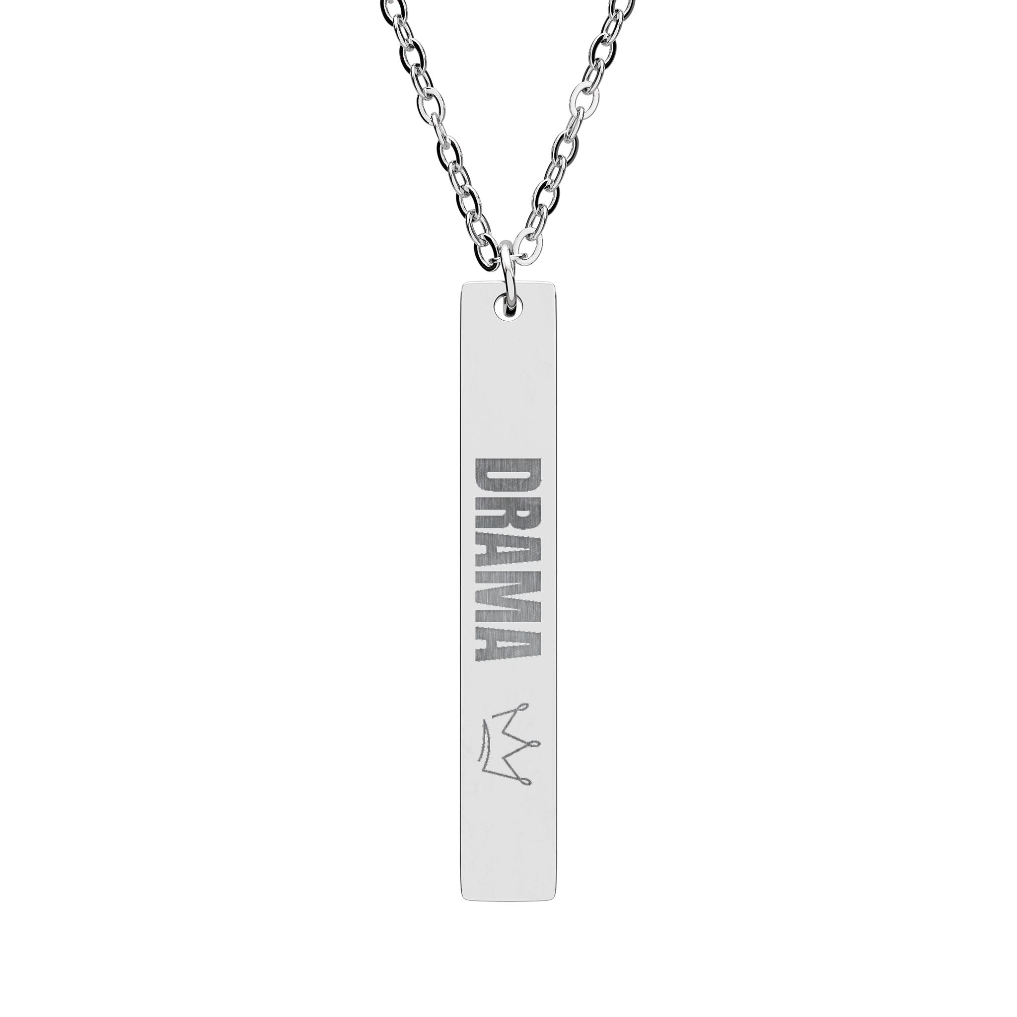 Vertical Bar Necklace – Engraved “DRAMA 👑”