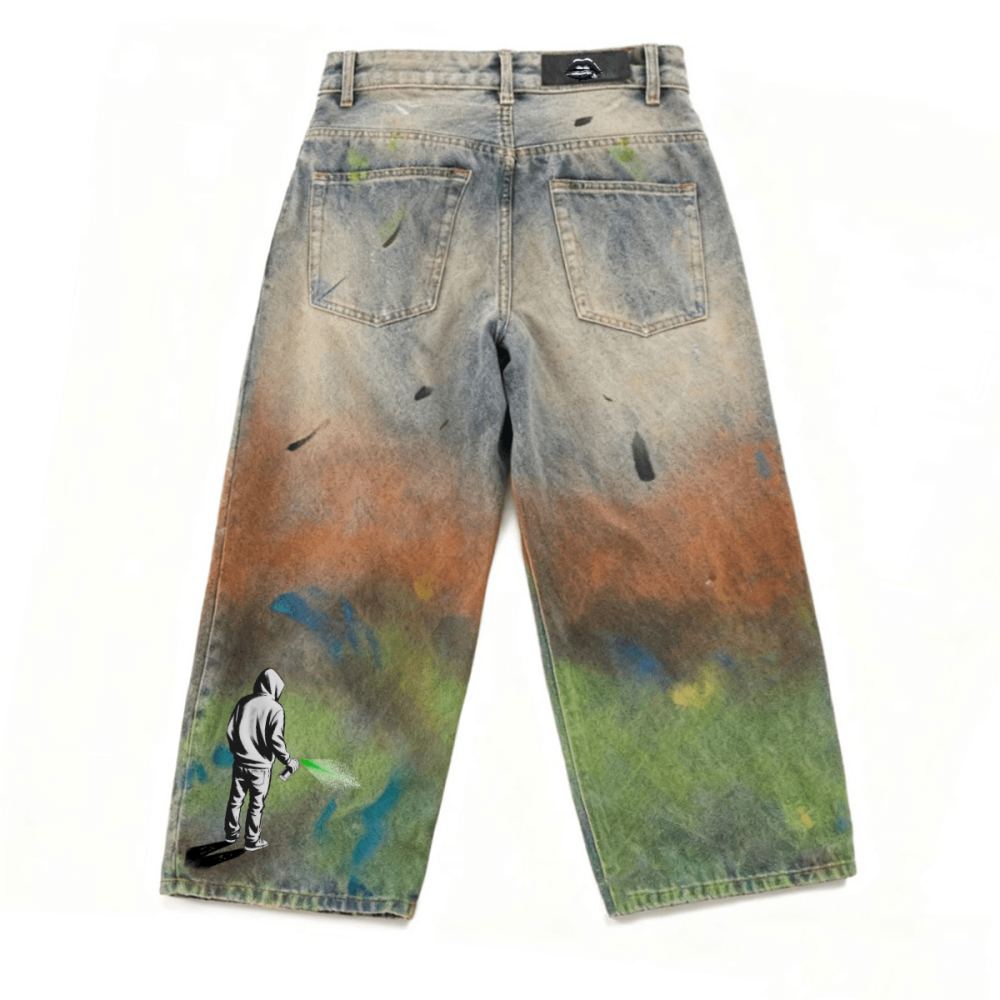 "Storm Washed Jeans" Unisex Paint-Splatter Denim