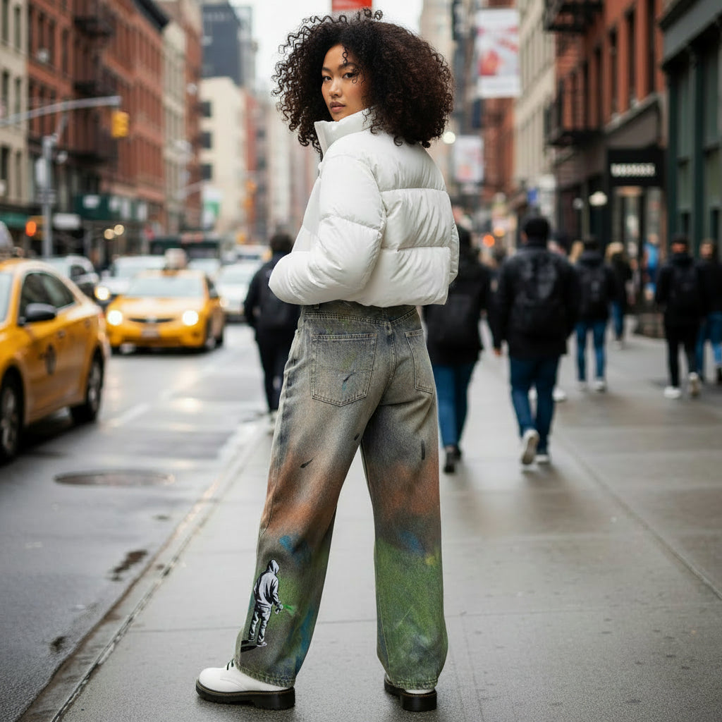 "Storm Washed Jeans" Unisex Paint-Splatter Denim