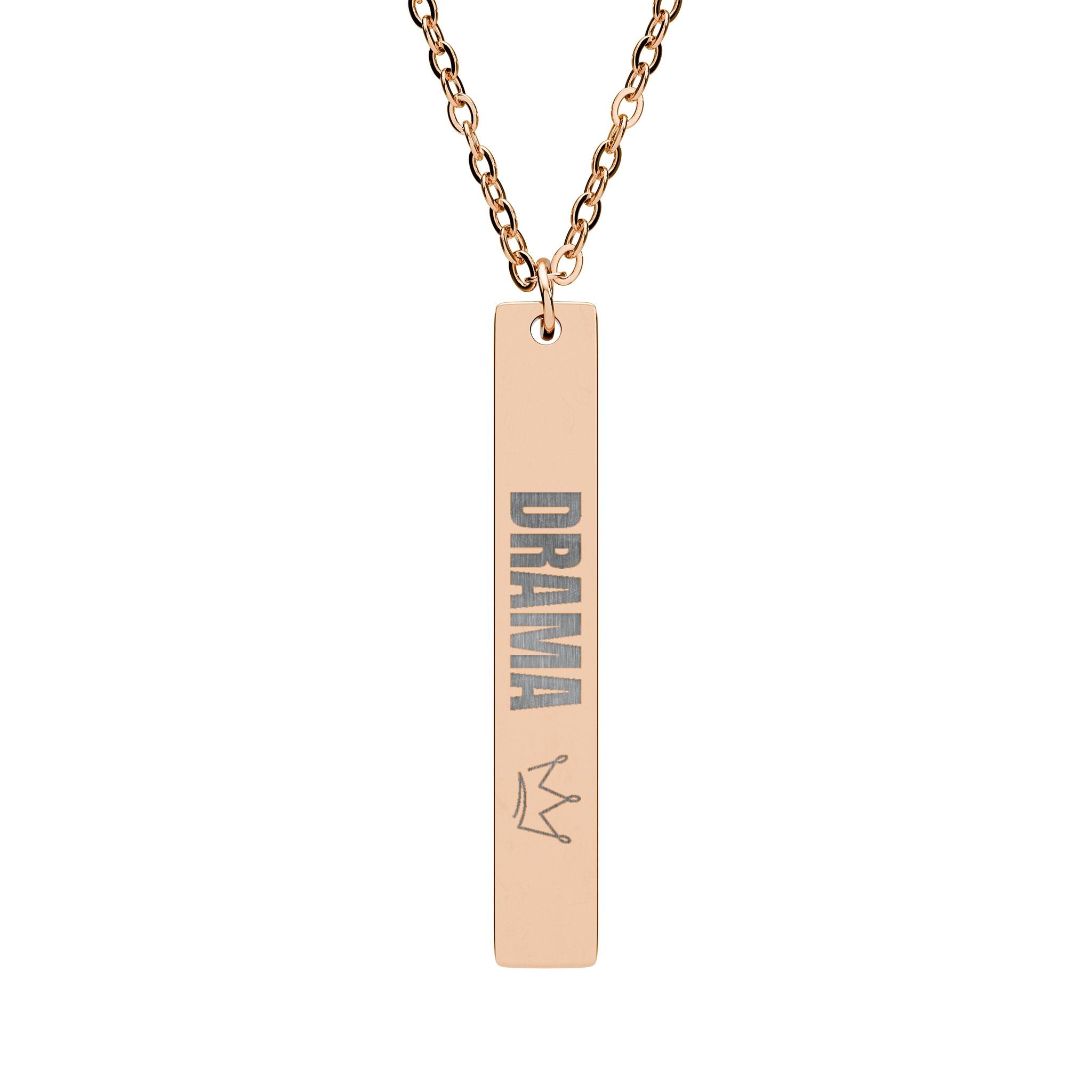 Vertical Bar Necklace – Engraved “DRAMA 👑”
