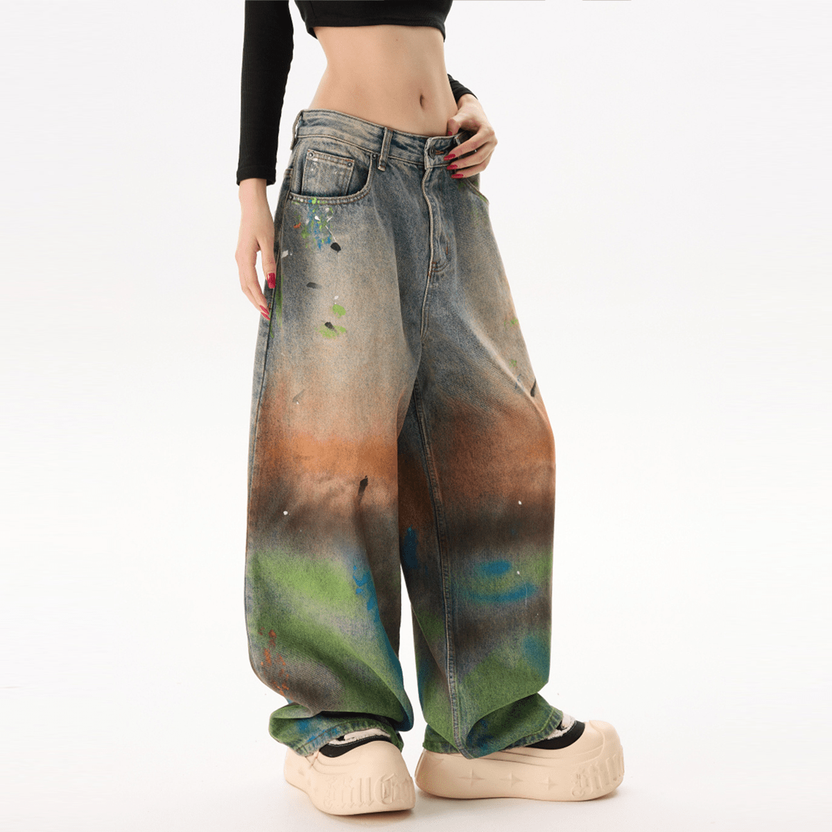 "Storm Washed Jeans" Unisex Paint-Splatter Denim