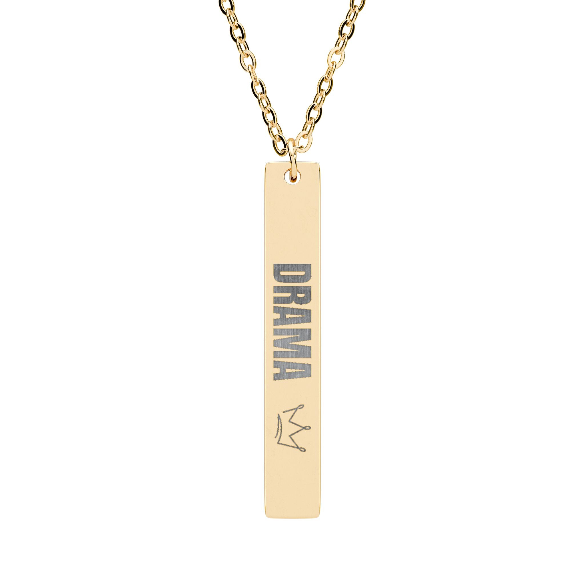 Vertical Bar Necklace – Engraved “DRAMA 👑”