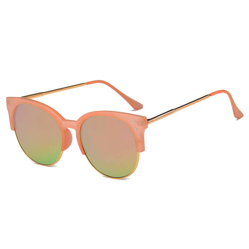 Round Mirrored Half Frame Sunglasses – Retro Flat Lens UV400 Shades