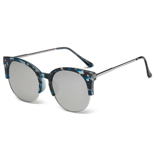 Round Mirrored Half Frame Sunglasses – Retro Flat Lens UV400 Shades