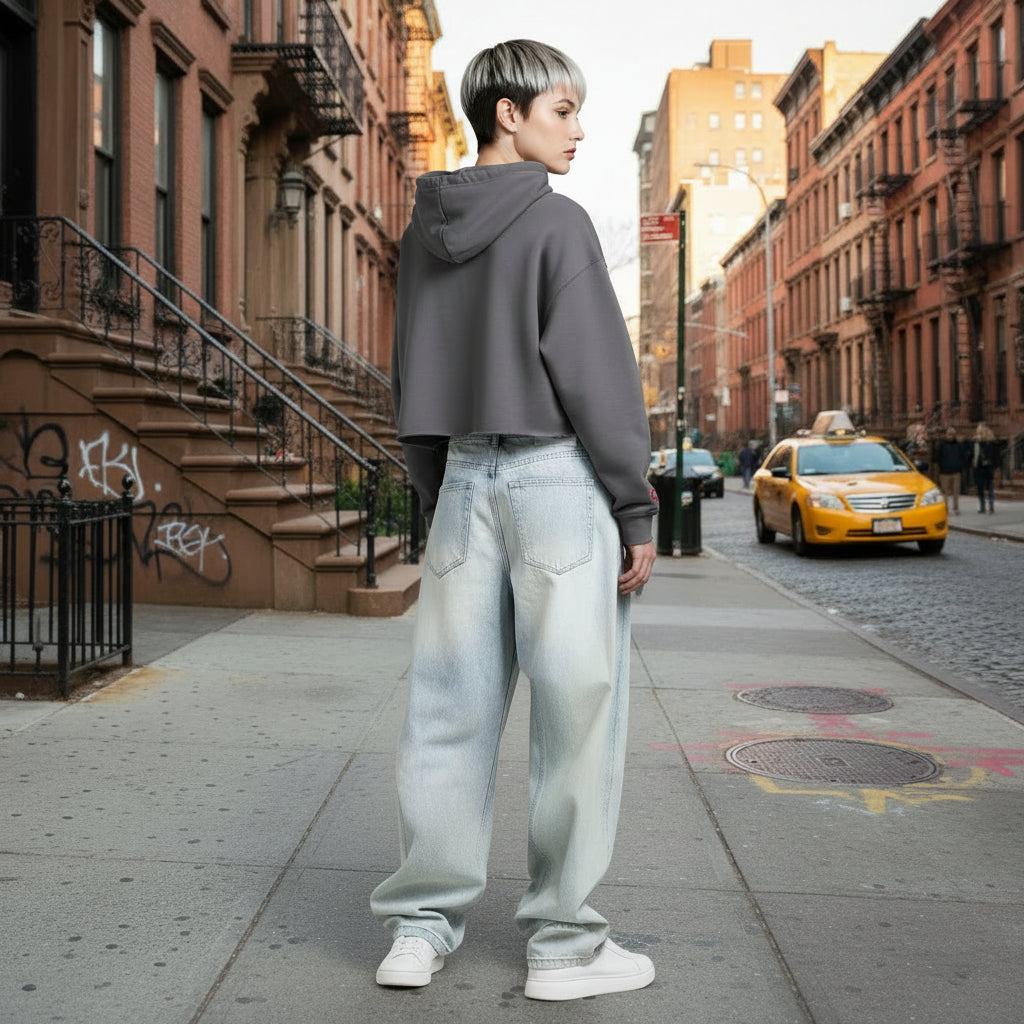 "Light Tease" Unisex Relaxed Wide-Leg Jeans