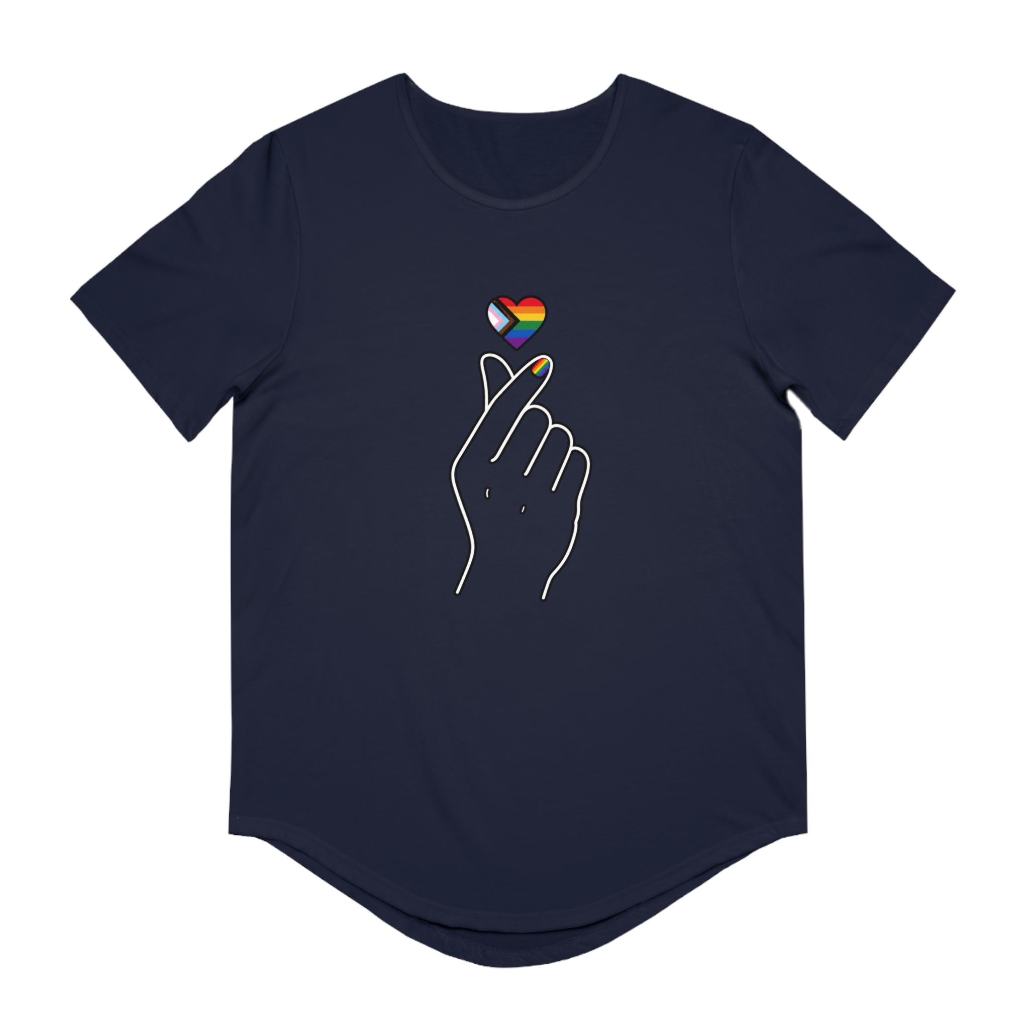 LGBTQ+ Finger Heart Tee — Rainbow Heart Men’s Jersey Tee