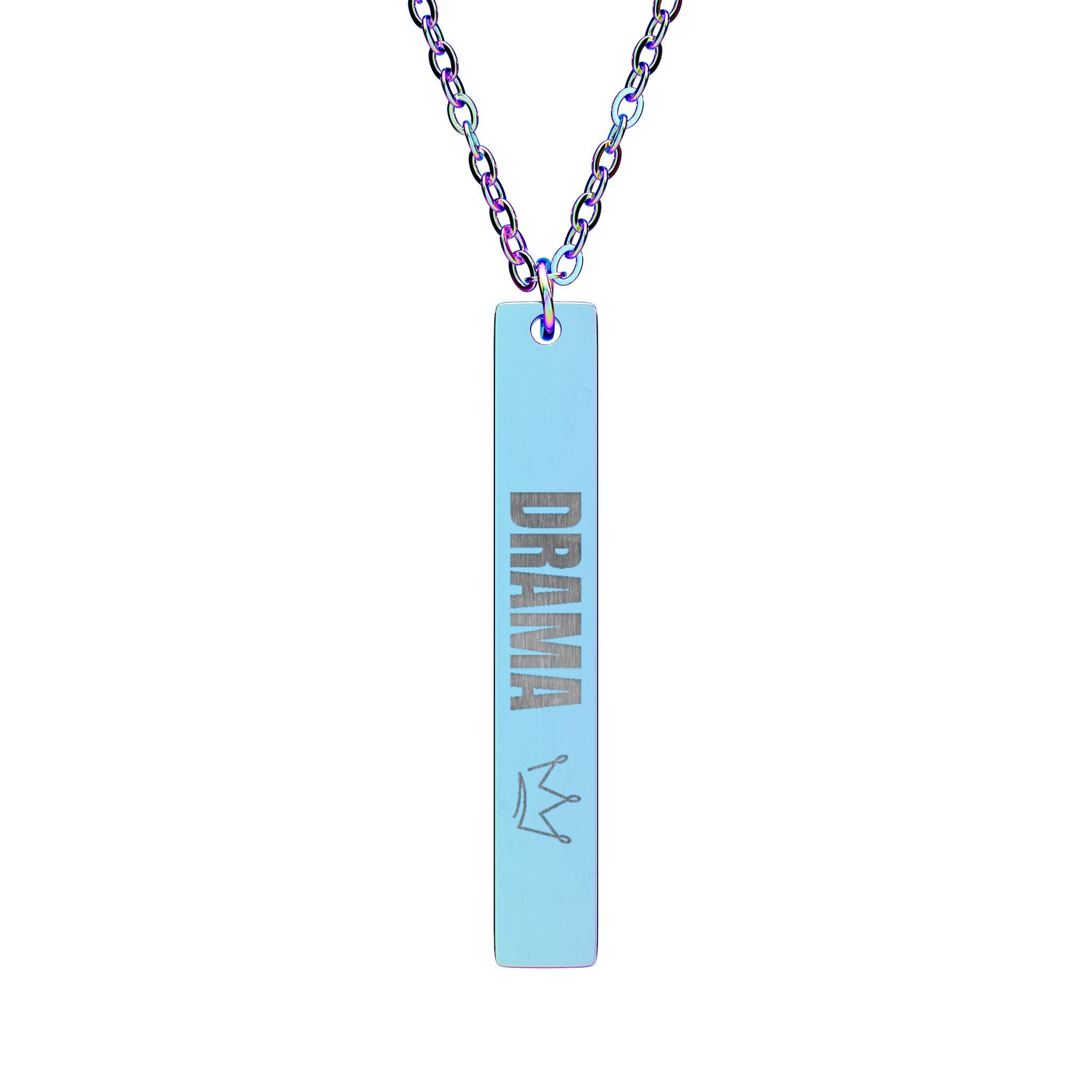 Vertical Bar Necklace –  Engraved “DRAMA 👑”