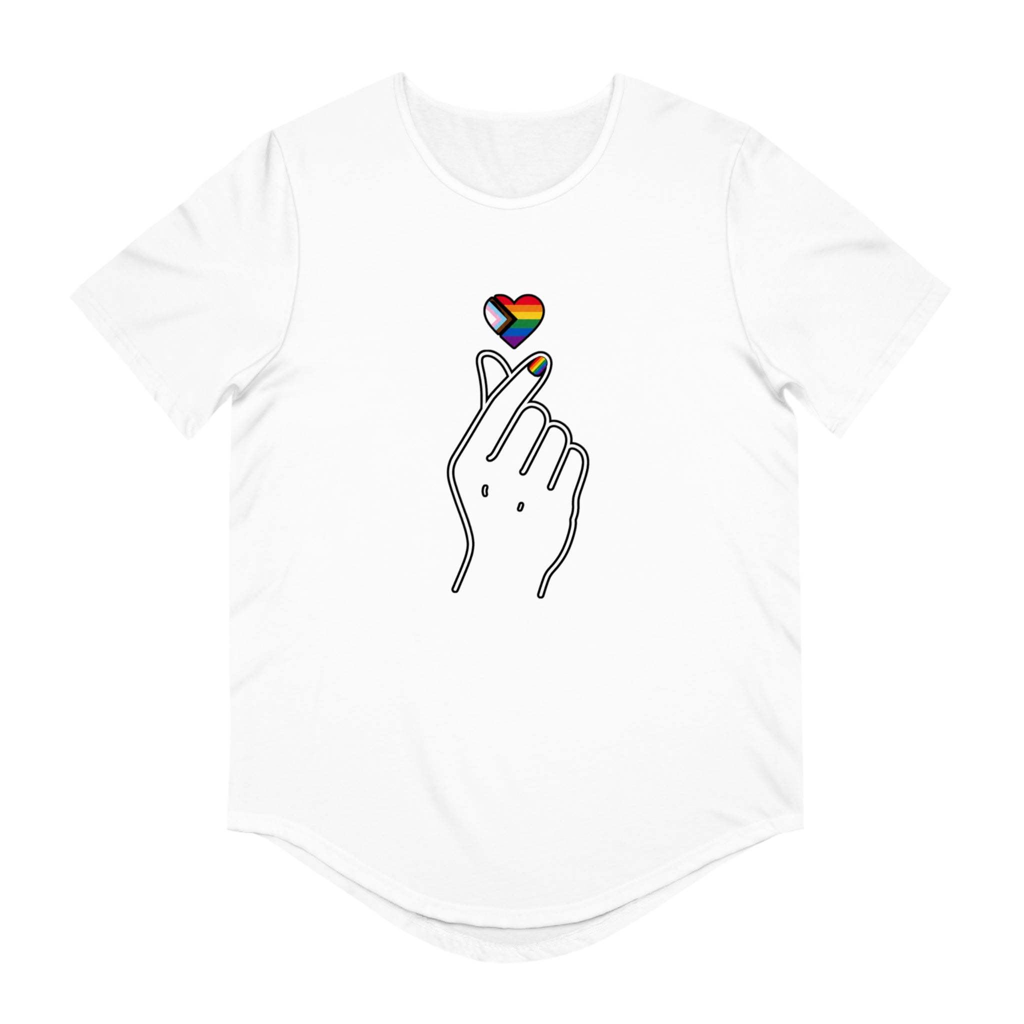 LGBTQ+ Finger Heart Tee — Rainbow Heart Men’s Jersey Tee