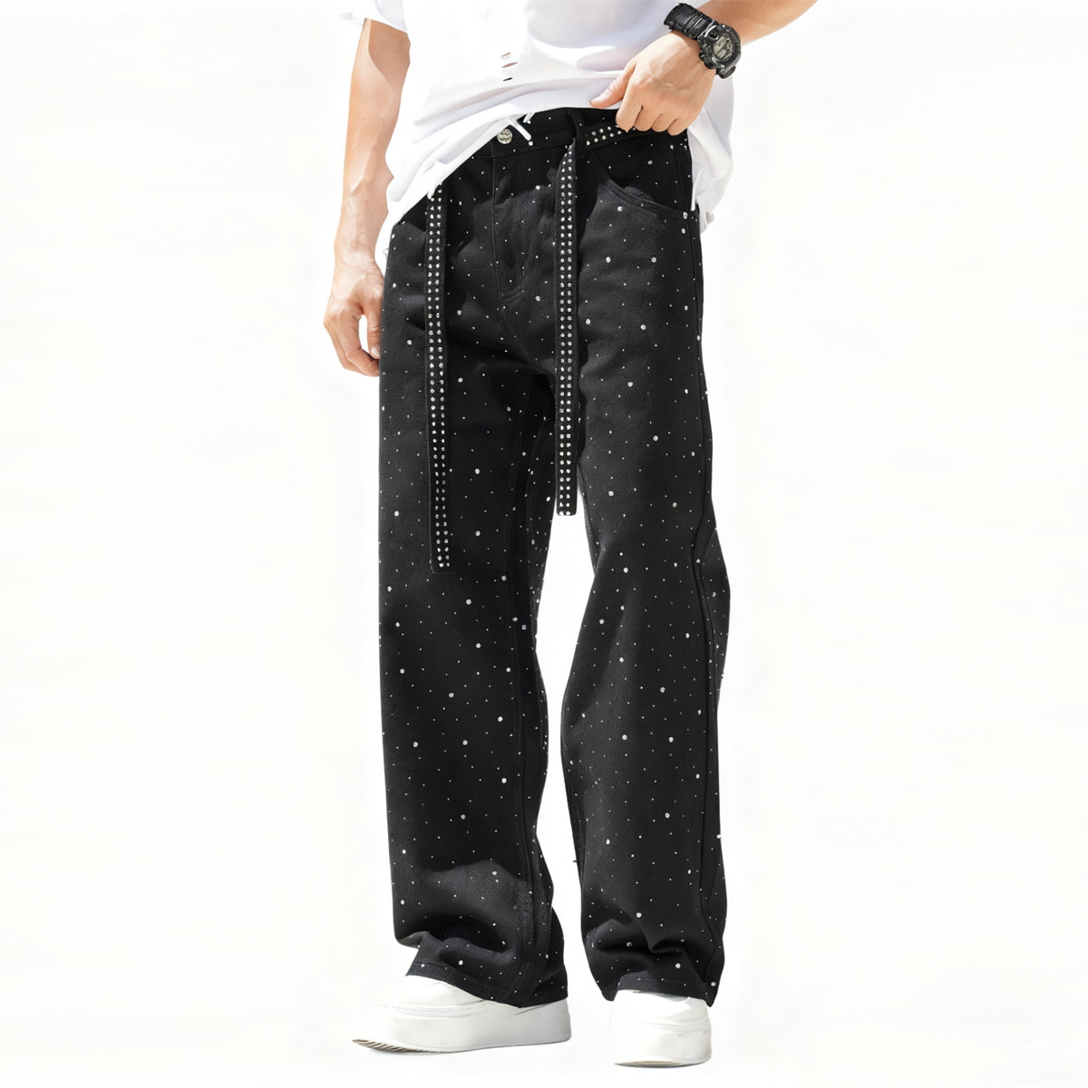 "Tease & Sparkle" Unisex Rhinestone Straight Denim
