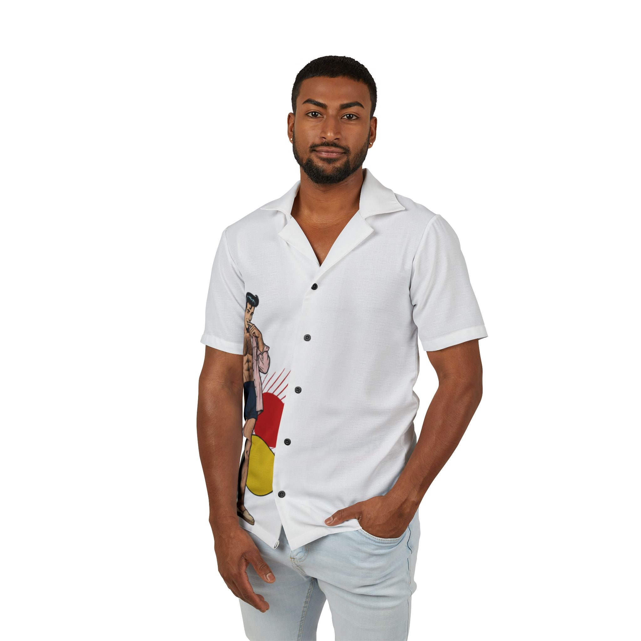 Retro Pop Art 'Oh, Tea!' Hawaiian Camp Shirt — Men's Vacation Shirt