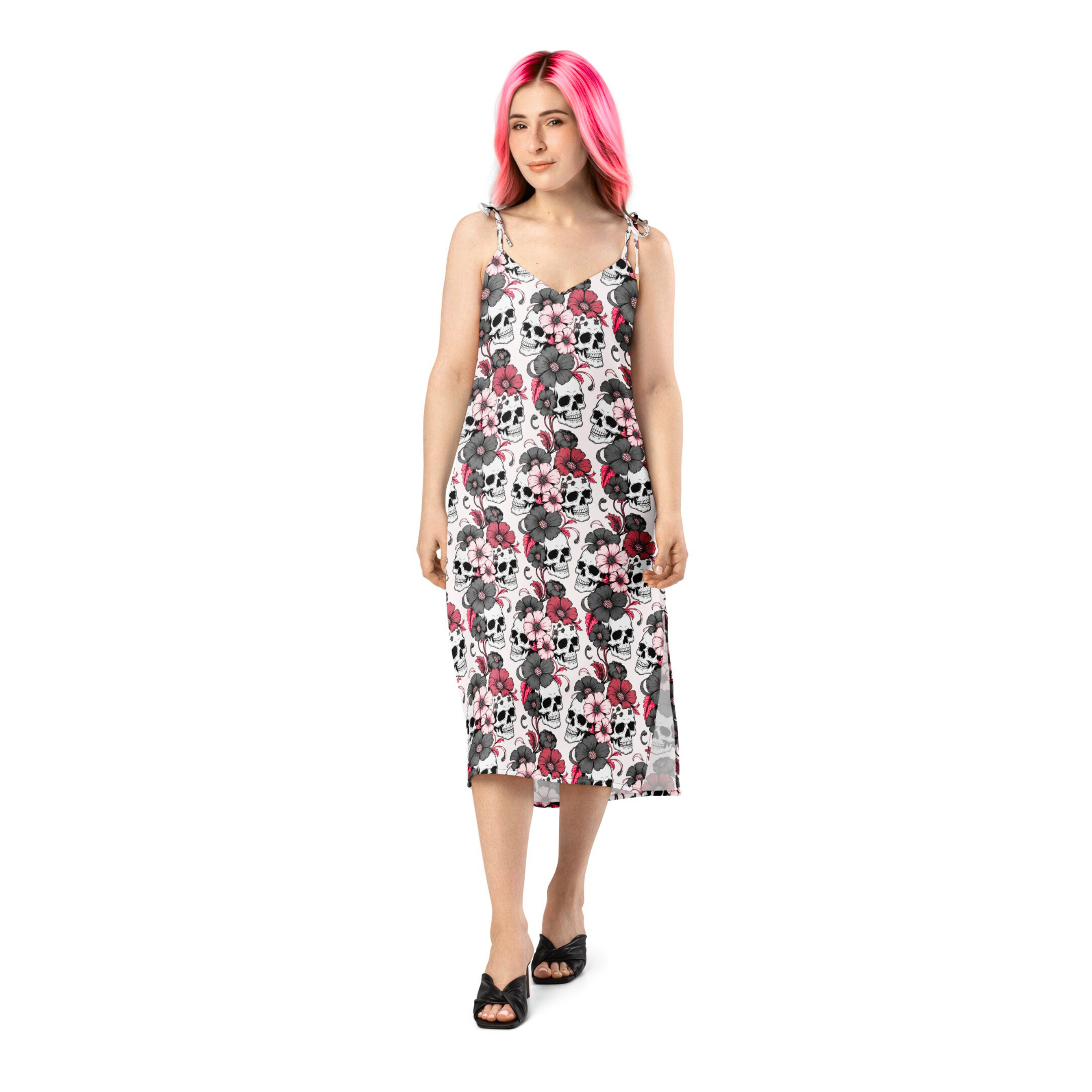 “Flora & Fatal” Tie-Strap Midi Dress
