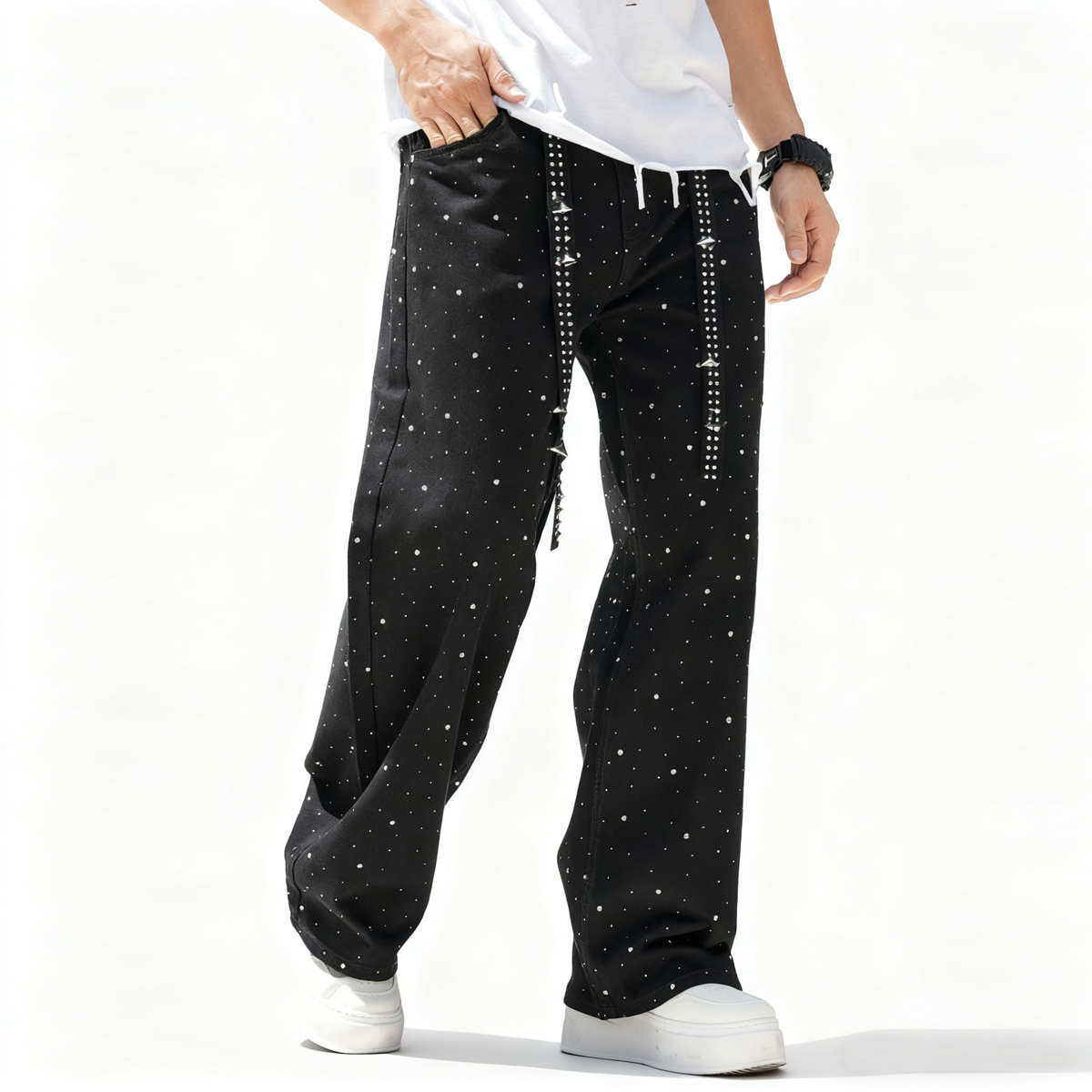 "Tease & Sparkle" Unisex Rhinestone Straight Denim