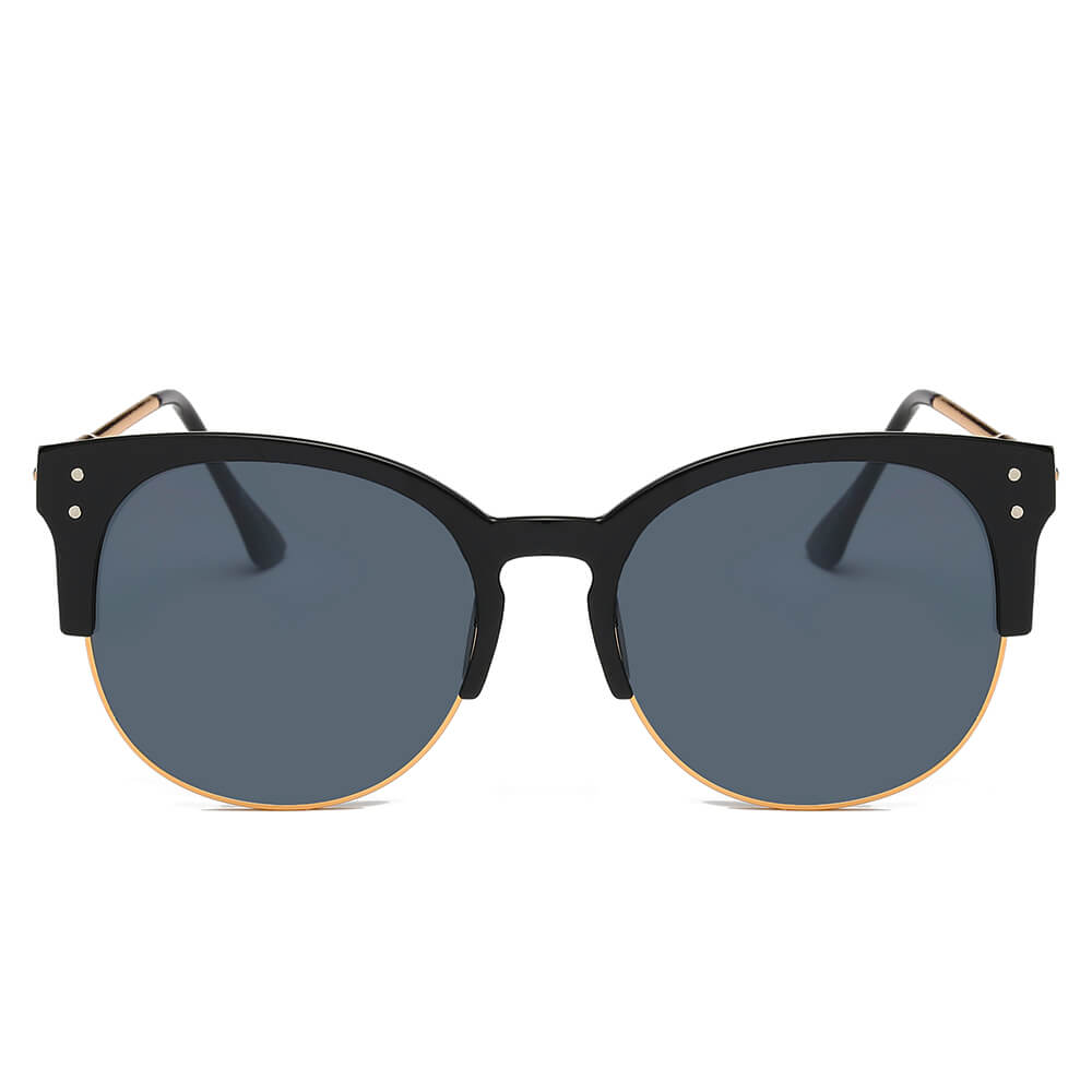 Round Mirrored Half Frame Sunglasses – Retro Flat Lens UV400 Shades