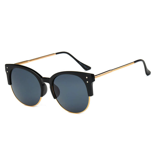 Round Mirrored Half Frame Sunglasses – Retro Flat Lens UV400 Shades