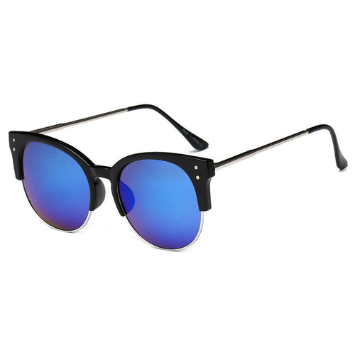 Round Mirrored Half Frame Sunglasses – Retro Flat Lens UV400 Shades